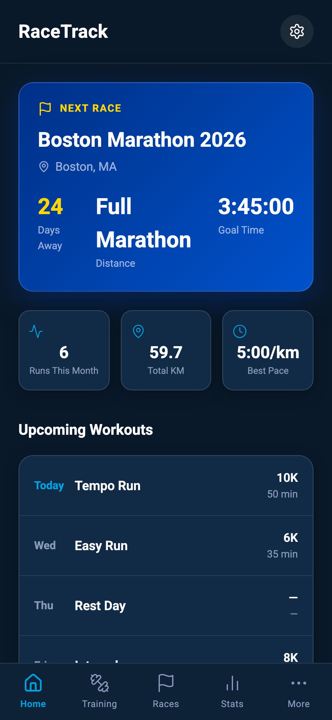X Run Coach Home Screen